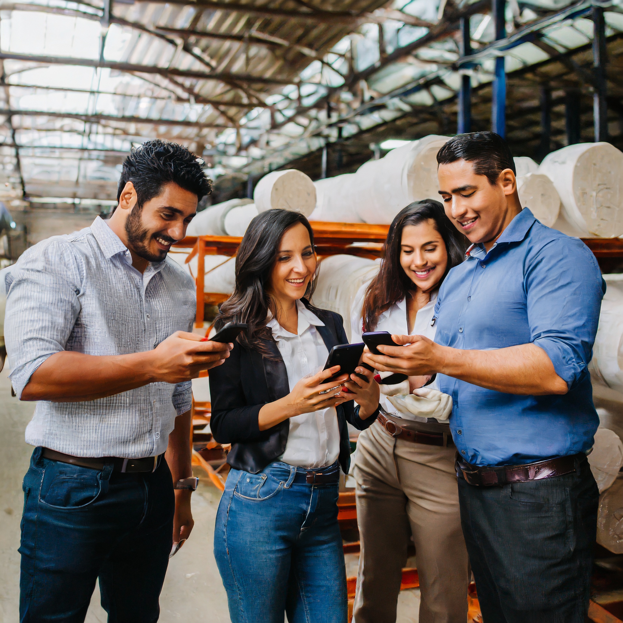 Team using MovingLake's digital platform in a warehouse environment